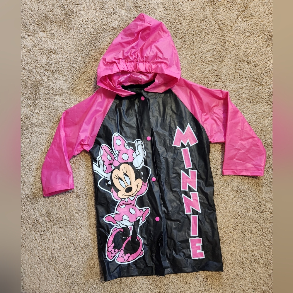 Girls Disney Minnie mouse Pink Black Rain jacket